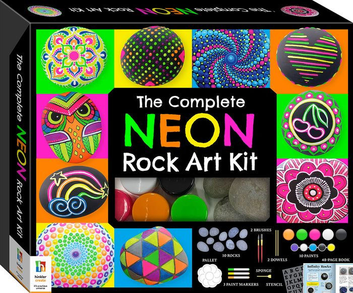 Hinkler The Complete Neon Rock Art Kit - DIY Rock Painting for Kids - Rocks, Brushes, Paint, Stencils Included - 19 Easy-to-Follow Projects - Arts