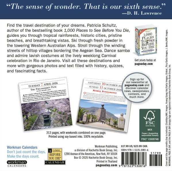 2026 1,000 Places to See Before You Die Page-A-Day Calendar
