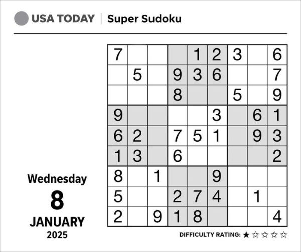 2025 USA TODAY Super Sudoku Day-to-Day Calendar