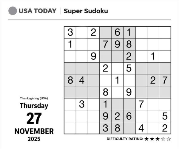 2025 USA TODAY Super Sudoku Day-to-Day Calendar