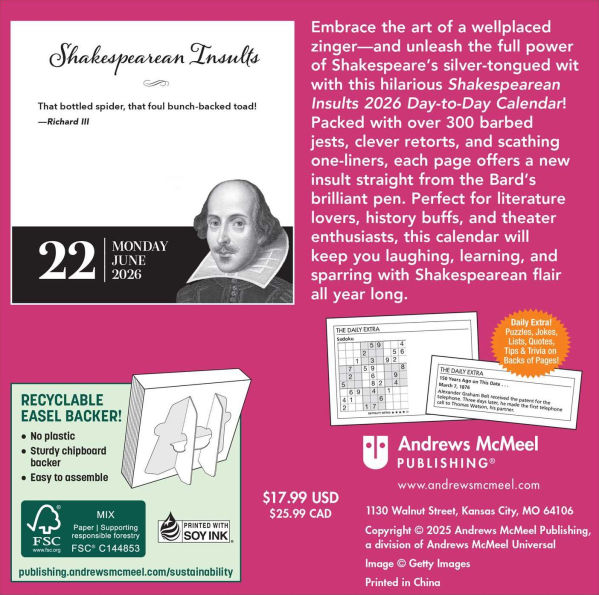 2026 Shakespearean Insults Day-to-Day Calendar