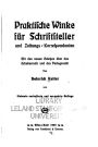 Praktische Winke für Schriftsteller und Zeitungs-korrespondenten