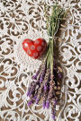 A Red Heart on White Lace with Purple Lavender Flowers Journal: 150 Page Lined Notebook/Diary