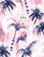 Dot Grid Notebook - Watercolor Palm Trees: Pink and Blue (Indigo), Large Softcover, 8.5 X 11