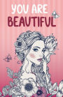 You are beautiful, Self esteem quote for girl, pink portrait face women (Composition Book Journal and Diary): Inspirational Quotes Journal Notebook, Dot Grid (110 pages, 5.5x8.5