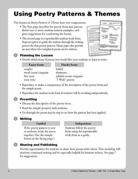 Poetry Patterns & Themes, Grade 3 - 6 Teacher Resource