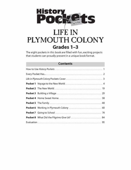 History Pockets: Life in Plymouth Colony, Grade 1 - 3 Teacher Resource