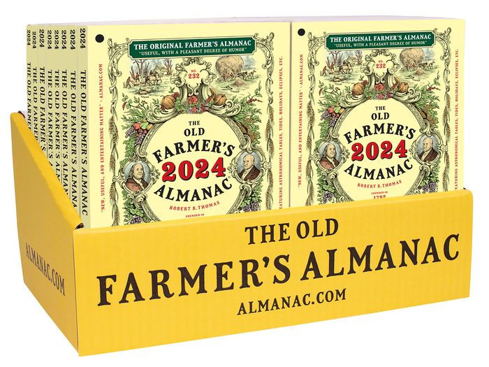 The 2024 Old Farmer's Almanac 24copy counter display by Old Farmer's