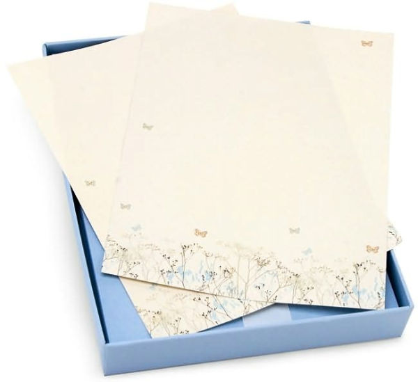 Stationery Set Blue and Gold Flowers