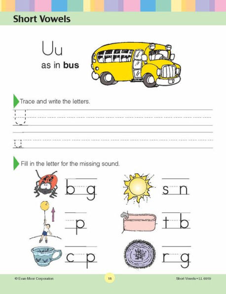 Learning Line: Short Vowels, Kindergarten - Grade 1 Workbook