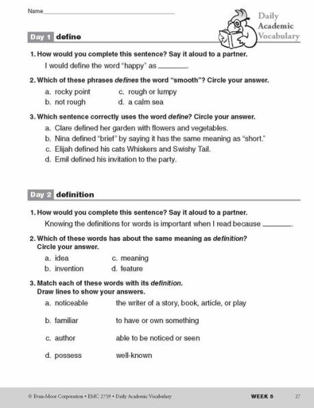 Daily Academic Vocabulary Grade 3