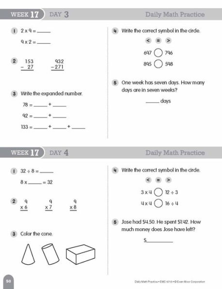 Daily Math Practice, Grade 3 - Student Workbook