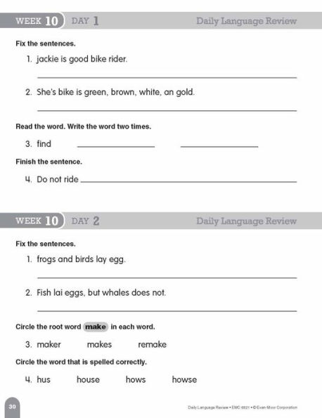 Daily Language Review, Grade 1 Student Edition Workbook