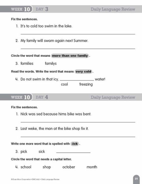 Daily Language Review, Grade 1 Student Edition Workbook