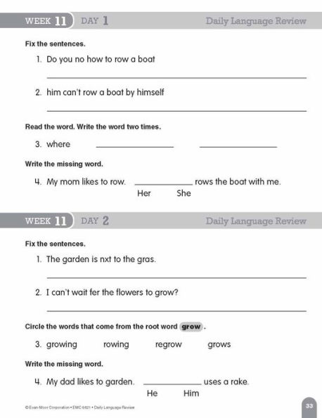 Daily Language Review, Grade 1 Student Edition Workbook