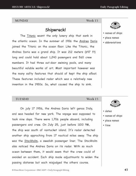 Daily Paragraph Editing, Grade 7 - Student Workbook