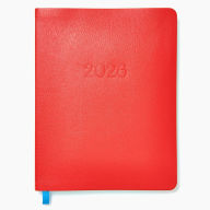 Title: 2025-2026 Paper Source Red Leather 18-Month Weekly Desk Planner