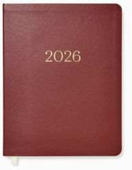 Title: 2025-2026 Paper Source Maroon Leather 18-Month Weekly Desk Planner