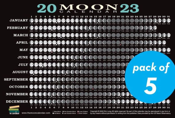 2023 Moon Calendar Card (5 pack): Lunar Phases, Eclipses, and More!