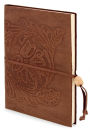 Chocolate Embossed Damask Italian Leather Lined Journal with Bead Tie 6 x 8