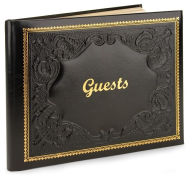 Title: Black Gold Embossed Italian Leather Bound Guest Book 8.5 X 10.5