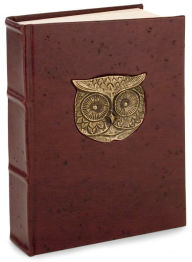 Metal Owl Head Brown Italian Leather Thick Lined Journal (6