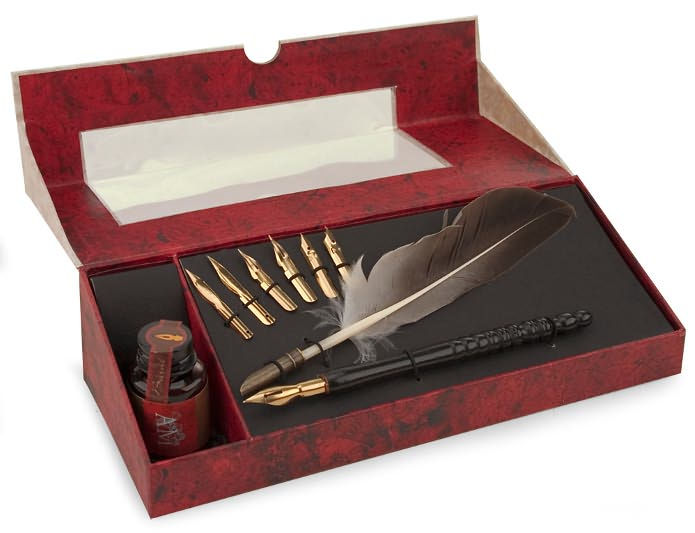 Feather Pen Set With Ink by Authentic Models