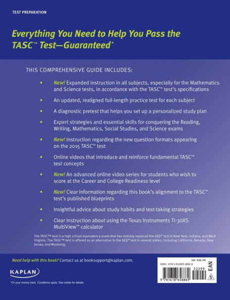 Kaplan TASC 2015-2016 Strategies, Practice, and Review with 2 Practice Tests: Book + Online + Videos + Mobile