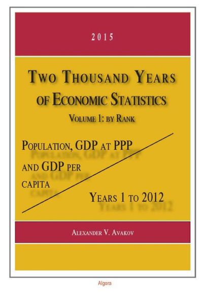 Two Thousand Years of Economic Statistics, Years 1-2012: Population, GDP at PPP, and GDP Per Capita. Volume 1, By Rank