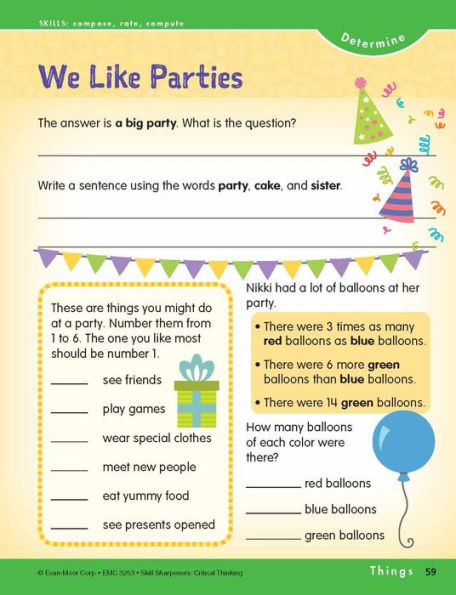 Skill Sharpeners: Critical Thinking, Grade 3 Workbook