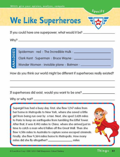 Skill Sharpeners: Critical Thinking, Grade 3 Workbook