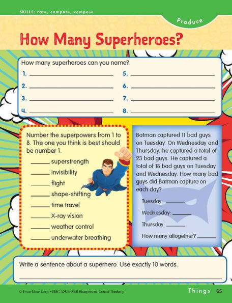 Skill Sharpeners: Critical Thinking, Grade 3 Workbook