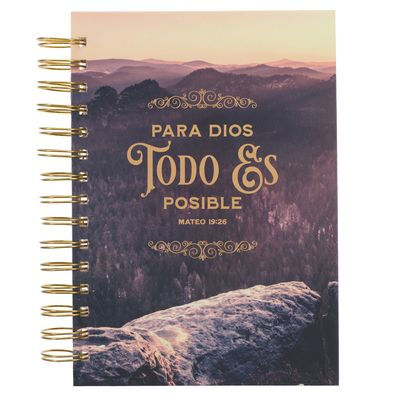 Christian Art Gifts Journal W/Scripture, Diario Espiral Montaï¿½a Todo Es Posible Mat. 19:26, Large, Hardcover Notebook, Wire Bound