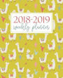 2018-2019 Weekly Planner: Trendy Yellow, Coral & Blue Llamas & Cactus