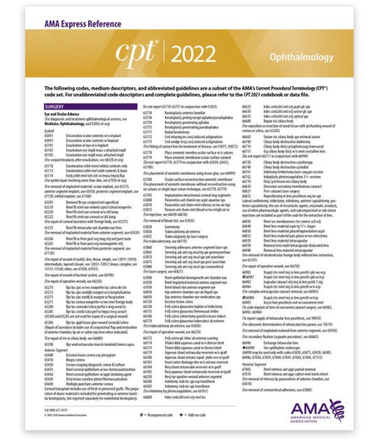 CPT Express Reference Coding Card 2022 Ophthalmology by American