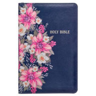 Title: KJV Holy Bible Standard Size Faux Leather Red Letter Edition Thumb Index & Ribbon Marker, King James Version, Blue Floral, Zipper Closure, Author: Christian Art Gifts