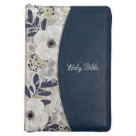Title: KJV Holy Bible, Thinline Large Print Faux Leather Red Letter Edition Thumb Index Ribbon Marker, King James Version, Blue Printed Floral, Zipper Closure, Author: Christian Art Gifts