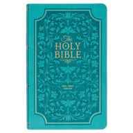 Title: KJV Holy Bible, Giant Print Standard Size Faux Leather Red Letter Edition - Thumb Index & Ribbon Marker, King James Version, Teal Floral, Author: Christian Art Gifts