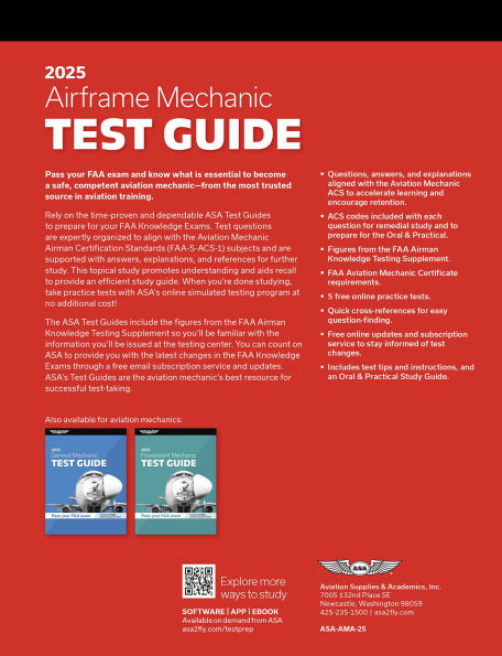 Airframe Mechanic Test Guide Plus 2025: Paperback plus software to study and prepare for your aviation mechanic FAA Knowledge Exam