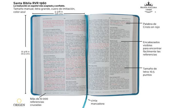 Biblia Reina Valera 1960 letra grande. Símil piel azul, tamaño manual / Spanish Holy Bible RVR 1960. Handy Size, Large Print, Blue Leathersoft