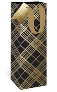 Title: Black and Gold Plaid Wine Bag