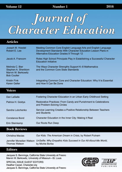 Journal of Character Education Vol 12 Issue 1