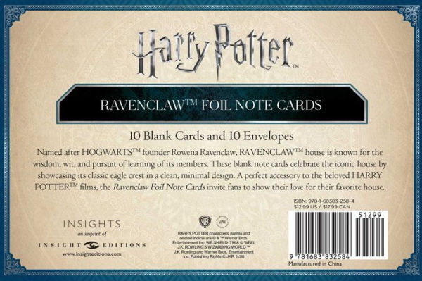 Harry Potter: Ravenclaw Foil Note Cards (Set of 10)