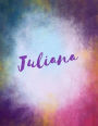 Juliana: Juliana sketchbook journal blank book. Large 8.5 x 11 Attractive watercolor texture purple pink orange & blue tones. arty stylish pretty journal for girls.