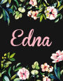 Edna: Personalised Name Notebook/Journal Gift For Women & Girls 100 Pages (Black Floral Design)