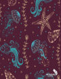 Notebook: Jellyfish and starfish on red cover and Lined pages, Extra large (8.5 x 11) inches, 110 pages, White paper