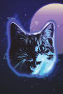 Cat Face Notebook 80s (Vol 3): Trippy Neon Rave Kitty Lined Composition Book/Diary/Journal For Students, 6 x 9, 130 Pages, Retro Blue Lavender