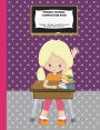 Primary Journal Composition Book: Blonde Girl w/ Ponytails in Classroom, Pink & Purple Journal, Grades K-2 Draw and Write Notebook, Story Journal w/ Picture Space for Drawing, Primary Handwriting Book, Dotted Midline, Preschool, Elementary School Journal,
