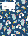 Unicorn Blue Pattern Composition College Ruled Book (7.44 x 9.69) 200 pages V4