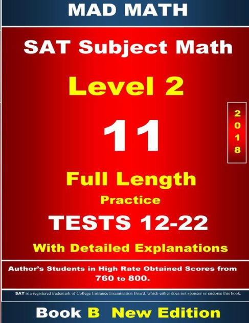 2018 SAT Subject Math Level 2 Book B Tests 12-22 By John Su, Paperback ...